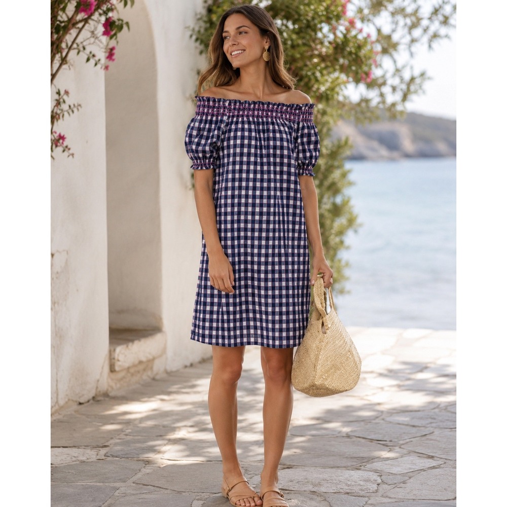 NWT Tuckernuck Beach Toulon Embroidered Bleu Check Dress Coverup (MSRP: $158) XS